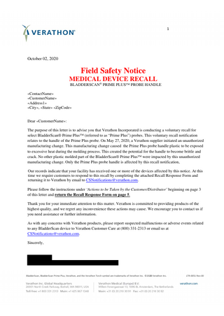 PrimePlus Probe Handle Field Safety Notice Oct 2020