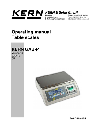 GAB-P Table Scales Operating Instructions Ver 1.2 Sept 2015