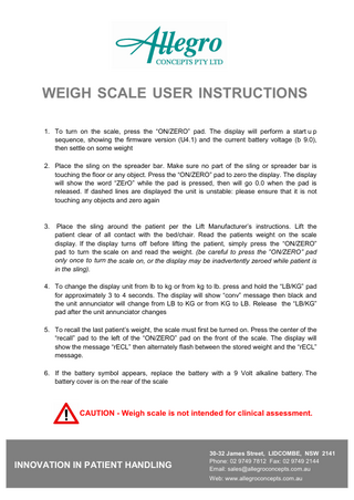 Weigh Scale User Instructions received 2014