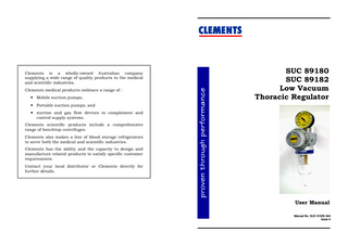 SUC 89180 and 89182 Low Vacuum Thoracic Regulator User Manual Issue 4