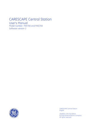 CARESCAPE Central Station Model MAI700 and MAS700 Users Manual Sw ver 2 Nov 2018.pdf