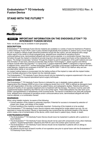 Endoskeleton TO Interbody Fusion Device Instructions 