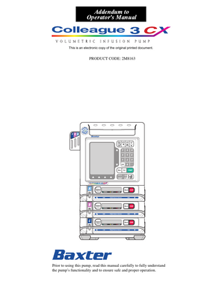 Colleague 3 CX Addendum to Operators Manual Rev F March 2007