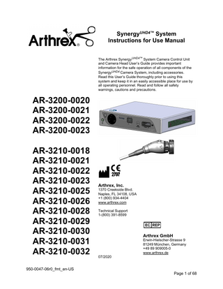 SynergyUHD4 and SynergyID Camera Head Instructions for Use Manual July 2020