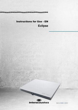 TABLE OF CONTENTS 1  2  Introduction ... 1 1.1  About this Manual... 1  1.2  Intended Use ... 2  1.3  Product Description ... 3  1.4  Warnings ... 4  Unpacking and Installation ... 7 2.1  Unpacking and Inspection ... 7  2.2  Reporting Imperfections ... 7  2.3  Markings ... 8  2.4  Hardware installation ... 9 2.4.1 2.4.2 2.4.3 2.4.4  2.5  Software installation ... 12 2.5.1 2.5.2 2.5.3 2.5.4 2.5.5 2.5.6  2.6 2.7  License ... 16  3  Eclipse Serial Number... 16 DSP Serial Number & License Key ... 16  Starting up from OtoAccess 2.8.1  2.9  To know before you Start Installation ... 12 Minimum PC Requirements ... 12 What you will need: ... 13 EPx5 Software Installation Prompts ... 13 Restoring Factory Default Settings in the Software ... 14 Installing a Language Pack ... 14  Reader Station ... 16 2.7.1 2.7.2  2.8  Grounding the patient bed ... 10 Eclipse Back Panel ... 11 Eclipse Front Panel ... 11 Preamplifier Buttons ... 12  TM  ... 17  Module Setup in OtoAccess™ ... 17  Starting up from NOAH (ASSR only) ... 18  Operating Instructions EP15/EP25 ... 19 3.1  The Record Tab ... 20 3.1.1 3.1.2 3.1.3 3.1.4 3.1.5 3.1.6 3.1.7 3.1.8 3.1.9 3.1.10 3.1.11 3.1.12 3.1.13 3.1.14 3.1.15 3.1.16 3.1.17  Main Menu Items... 20 Electronic Help ... 21 Viewing Historic Sessions ... 21 Protocol Selection ... 21 Temporary Setup ... 21 Rearrange Curves ... 21 Group Waveforms ... 21 Reporting ... 21 Printing ... 22 Display A-B Curves ... 22 Display Contra Curve ... 22 Talk Forward ... 22 Single Curve Display ... 22 Split Screen Display ... 23 Save & New ... 23 Save & Exit ... 23 Stimulus Rate Selection ... 23  