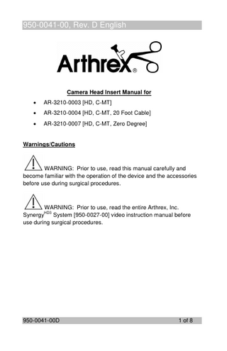 HD Camera Head Insert Manual