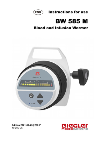 BW 585 M TABLE OF CONTENTS 1.  WARNINGS AND SAFETY INSTRUCTIONS ... 4  2.  DESCRIPTION ... 6  2.1  GENERAL DESCRIPTION... 6  2.2 INTENDED USE ... 6 2.3 INDICATION ... 6 2.4 CONTRAINDICATION ... 6 2.1 CONSUMABLES ... 7 2.2 SCOPE OF DELIVERY ... 7 3.  INITIAL OPERATION ... 8 3.1 INITIAL OPERATION OF THE DEVICE ... 8 3.2 ALARMS ... 10 3.3 SHUTTING DOWN THE DEVICE ... 12 3.4 TROUBLESHOOTING ... 12  4  MAINTENANCE ... 13  5  CLEANING AND DISINFECTION ... 13  6  PERIODIC INSPECTIONS ... 14  7  MANUFACTURER LIABILITY ... 16  8  WARRANTY CONDITIONS ... 16  9  RETURN OF DEVICES ... 17  10  DISPOSAL ... 17  11  ELECTROMAGNETIC COMPLIANCE ... 18 11.1 EMISSION ... 18 11.2 IMMUNITY TEST LEVELS ... 18  12  MANUFACTURER'S DECLARATION ... 19  13  SYMBOLS ... 20  14  OPERATING AND STORAGE CONDITIONS ... 21  15  TECHNICAL DATA ... 22  16  MANUFACTURER ... 23  3  