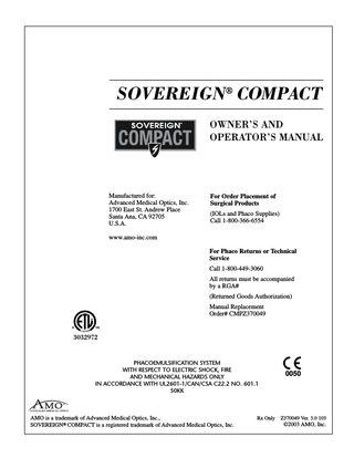 AMO Sovereign Compact Owners and Operators Manual V3.0 2003