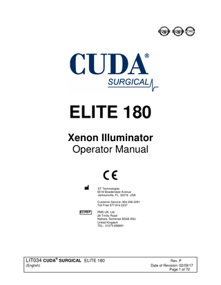 LIT034 ELITE180 Xenon Illuminator Operator Manual Rev P Sept 2017 