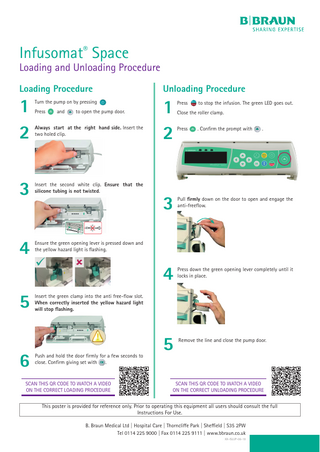 Infusomat Space Loading and Unloading Procedure Instructions For Use June 2019