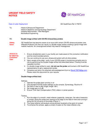 IC9-RS Intracavitary Probes Urgent Field Safety Notice 