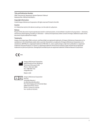 CRW Precision Arc Stereotactic System Operators Manual Rev HAB March 2018