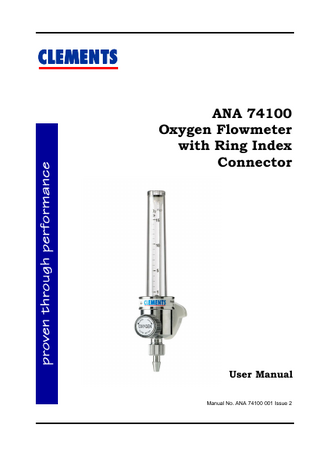 ANA 74100 Oxygen Flowmeter User Manual Issue 2