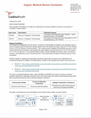 Genius 2 and 3 Urgent Medical Device Correction Oct 2019