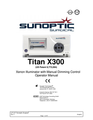 Titan X300  Xenon Illuminator with Manual Dimming Control Operator Manual Ref LIT-217-Rev.-F