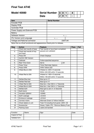 AT4 Tourniquet System Final Test Sheet