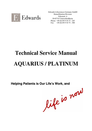 Service document Aquarius Contents  Page 3 of 218  Table of Contents Table of Contents... 3 General Overview ... 7 1.  Fast View... 7  2.  General Machine Description... 8  3.  Technical Data ... 9  4.  Aquarius Component Specifications ... 10  5.  Functional Description of subsystems... 12  6.  Front View... 15  7.  Right Side View ... 16  8.  Left Side View... 17  9.  Housing Back Side View ... 18  10.  Housing In Cut A-A ... 19  11.  Housing in Cut B-B ... 20  12.  Monitor Back View... 21  13.  Monitor Housing Inside View ... 22  Aquarius / Platinum Service Manual Doc. Nr. EU-F2005/01  Version 4.2 Released: 13.February 2006  