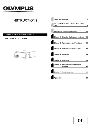 CLL-S700 VISERA ELITE III LED Light Source Instructions July 2022