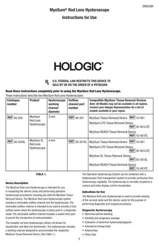 MyoSure Rod Lens Hysteroscope Instructions For Use Rev 008