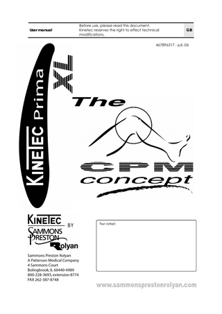 Prima XL  Knee CPM Operations Manual July 2006