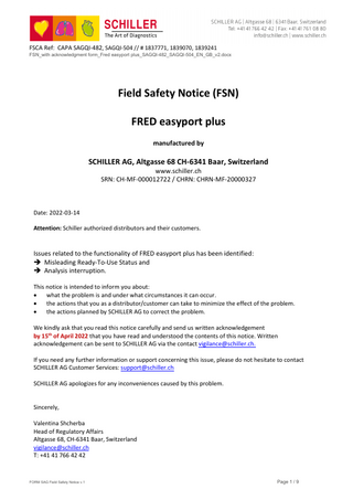 FRED  Easyport plus Field Safety Notice March 2022