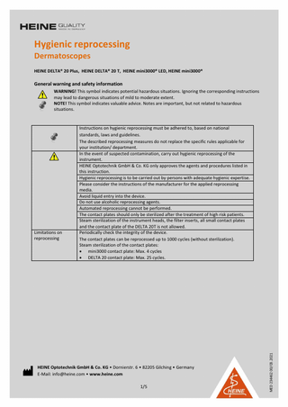 HEINE Dermascopes Reprocessing Instructions March 2021