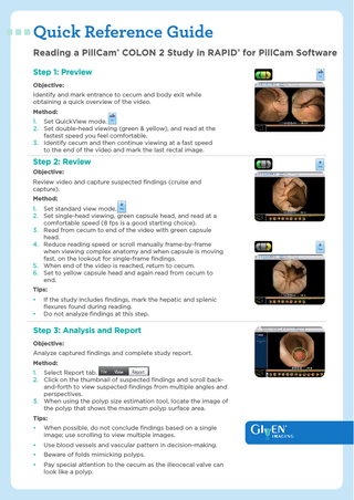 PillCam COLON 2 Reading Quick Reference Guide