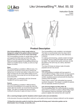 Liko UniversalSling Instruction Guide Mod 00, 02 May 2011