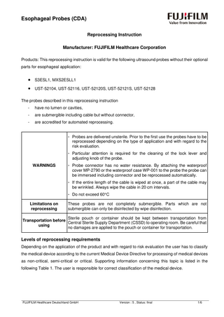 Esophageal Probes (CDA) Reprocessing Instructions