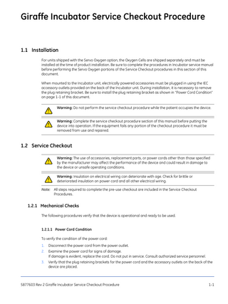 Giraffe Incubator Service Checkout Procedure Rev 2