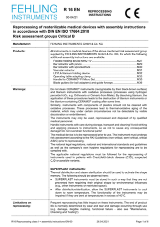 Reprocessing Medical Devices with Assembly Instructions 