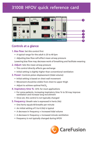 CareFusion 3100B Quick Reference Card Rev B