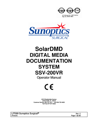 Solar DMD SYSTEM SSV-200VR Operator Manual Rev C