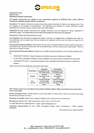 Ophthalmic Surgical Instruments Instructions for Use