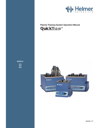 QuickThaw Plasma Thawing System Models DH2,DH4,DH8  Rev P Operation Manual Oct 2021