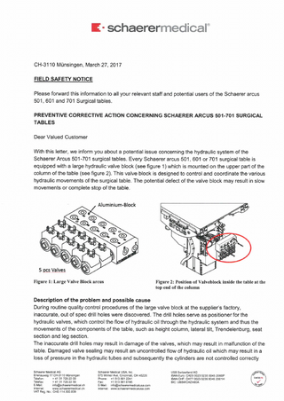 arcus 501,601 and 701 Field Safety Notice March 2017