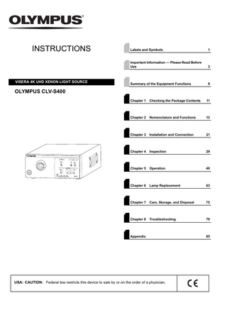 CLV-S400 VISERA 4K UHD XENON LIGHT SOURCE Instructions Jan 2016