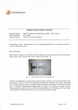 Alaris Gateway Workstation Urgent Field Safety Notice November 2009