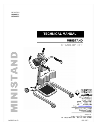 BHM MINISTAND MODELS 865XXX and 866XXX Technical Manual Rev 5 April 2005