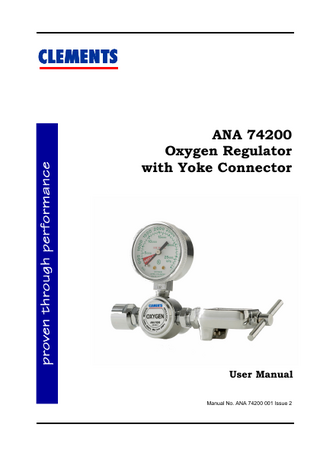 ANA 74200 Oxygen Regulator with Yoke Connector User Manual Issue 2