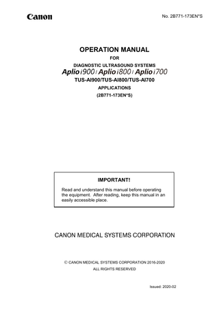 Aplio iXXX TUS-AlXXX Series Operation Manual Applications 2B771-173EN S Feb 2020