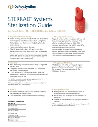 Small Battery Drive II STERRAD Systems Sterilization Guide