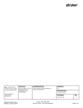 System G Care Instructions for Use Rev A