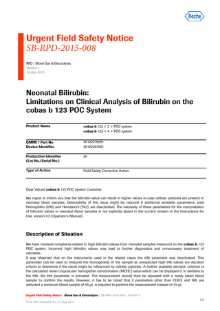 cobas b 123 POC System Urgent Field Safety Notice April 2015