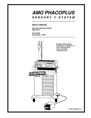 AMO PHACOPLUS SENSORY V SYSTEM Users Manual Nov 1992