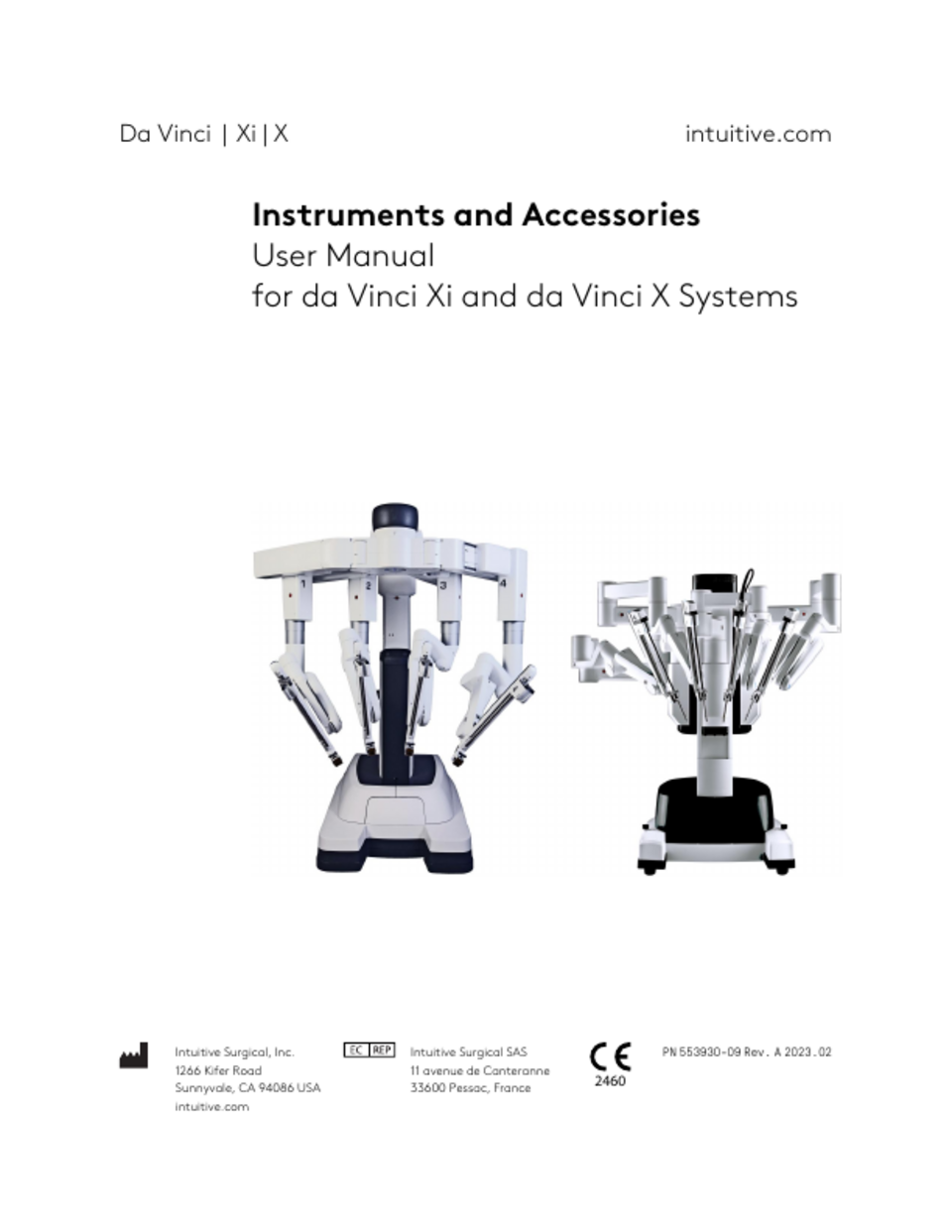 da Vinci Xi, da Vinci X Instruments and Accessories User Manual PDF download