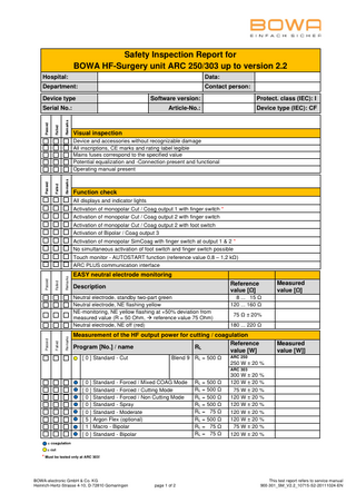 BOWA ARC 250 and 303 Safety Inspection Report Ver 2.2