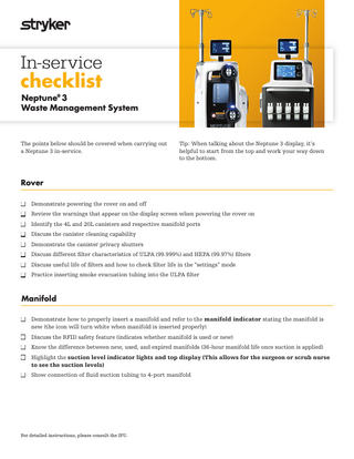 Neptune 3 In-Service Checklist