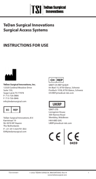 TeDan Surgical Innovations Surgical Access Systems Instructions for Use