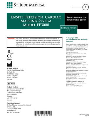 EnSite Velocity Cardiac Mapping System EE3000 Instructions for Use Sw Rel 2.2 